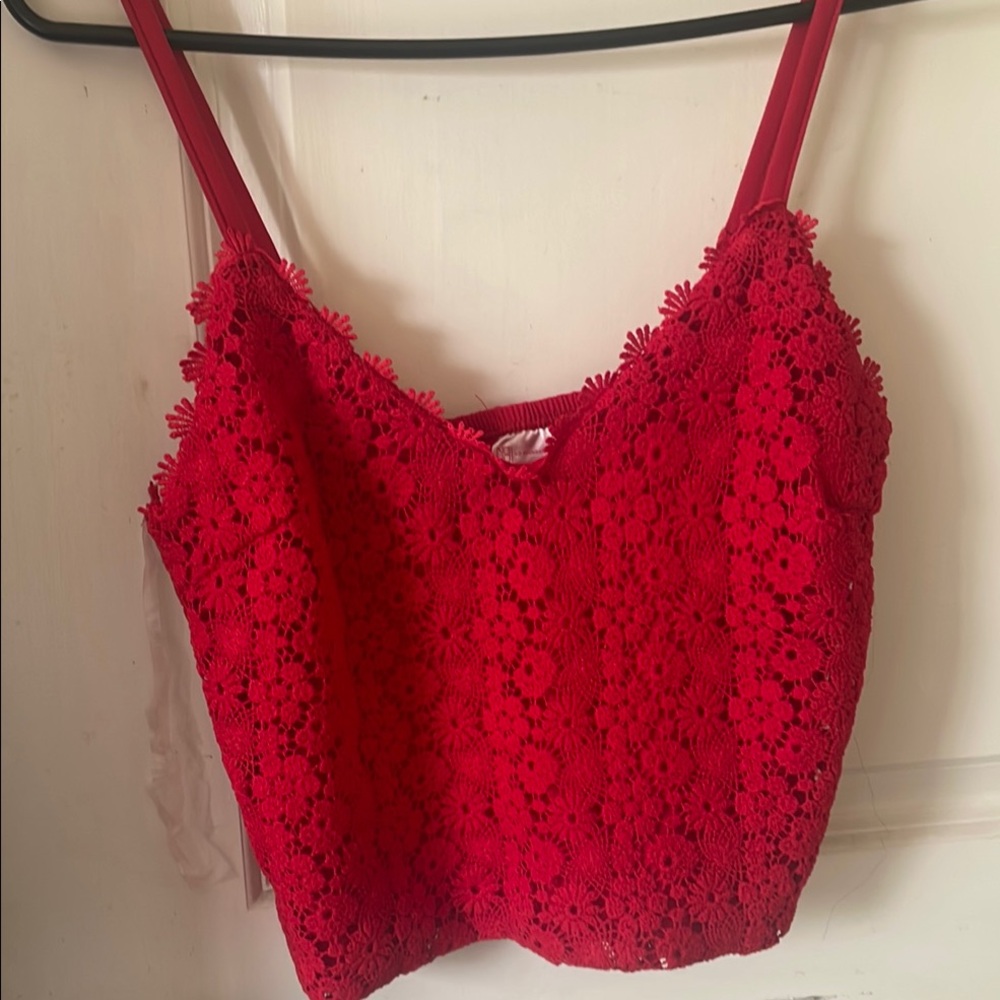 Red Lace Floral Women's Top